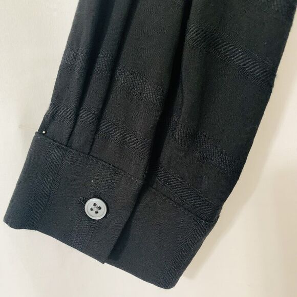 Loft Blouse Women Small Petite Black Mandarin Collar Lace Button Down Casual - Picture 9 of 9